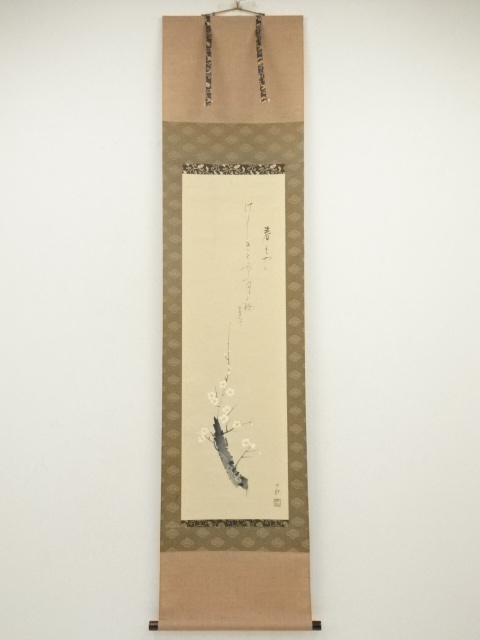 JAPANESE WALL HANGING SCROLL / HAND PAINTED / WHITE UME / ARTIST WORK